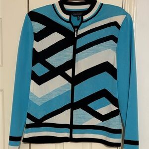 Ming Wang Blue and Black Geometric Cardigan Sweater